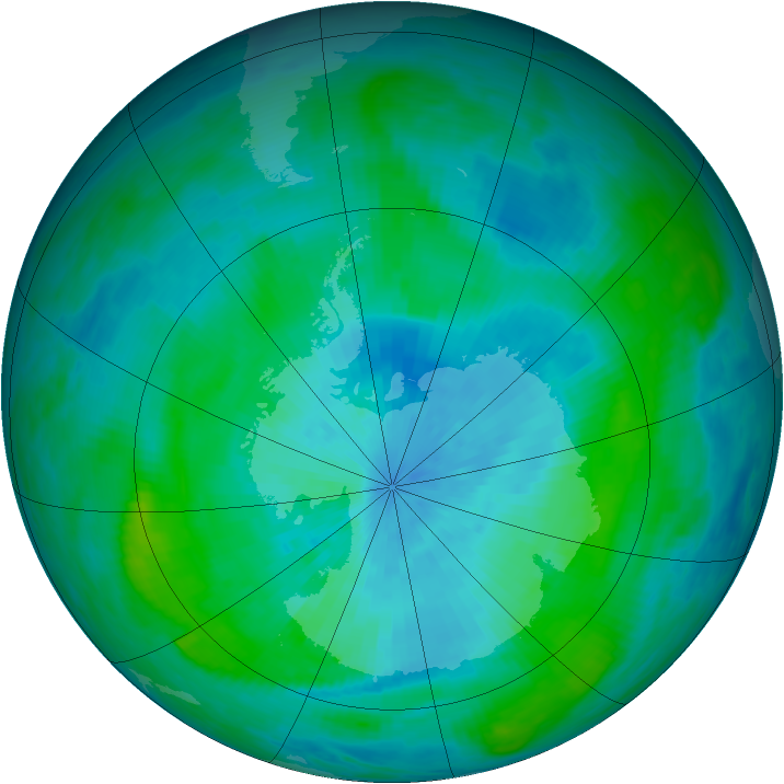Antarctic ozone map for 02 March 1990
